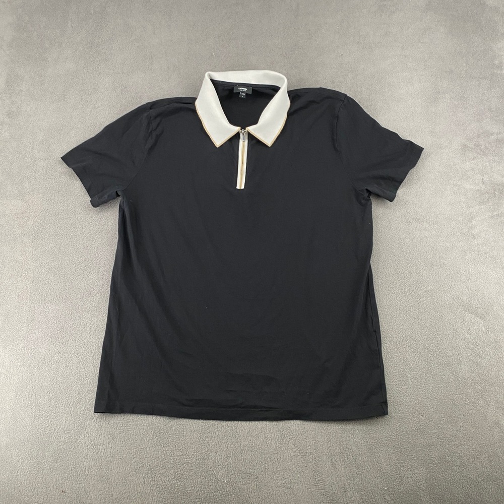 Express Mens Pima Cotton Quarter Zip Polo Shirt Black White Contrast Y2K Large